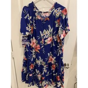New Aloha Hut Blue Floral Dress Knee Length Plus Size XXL